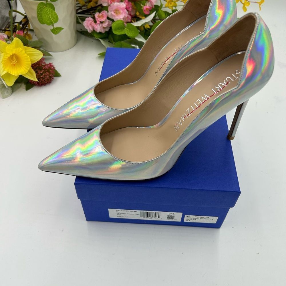 Women’s Stuart Weitzman, 100 scalloped iridescent heels, size 41 made in Spain